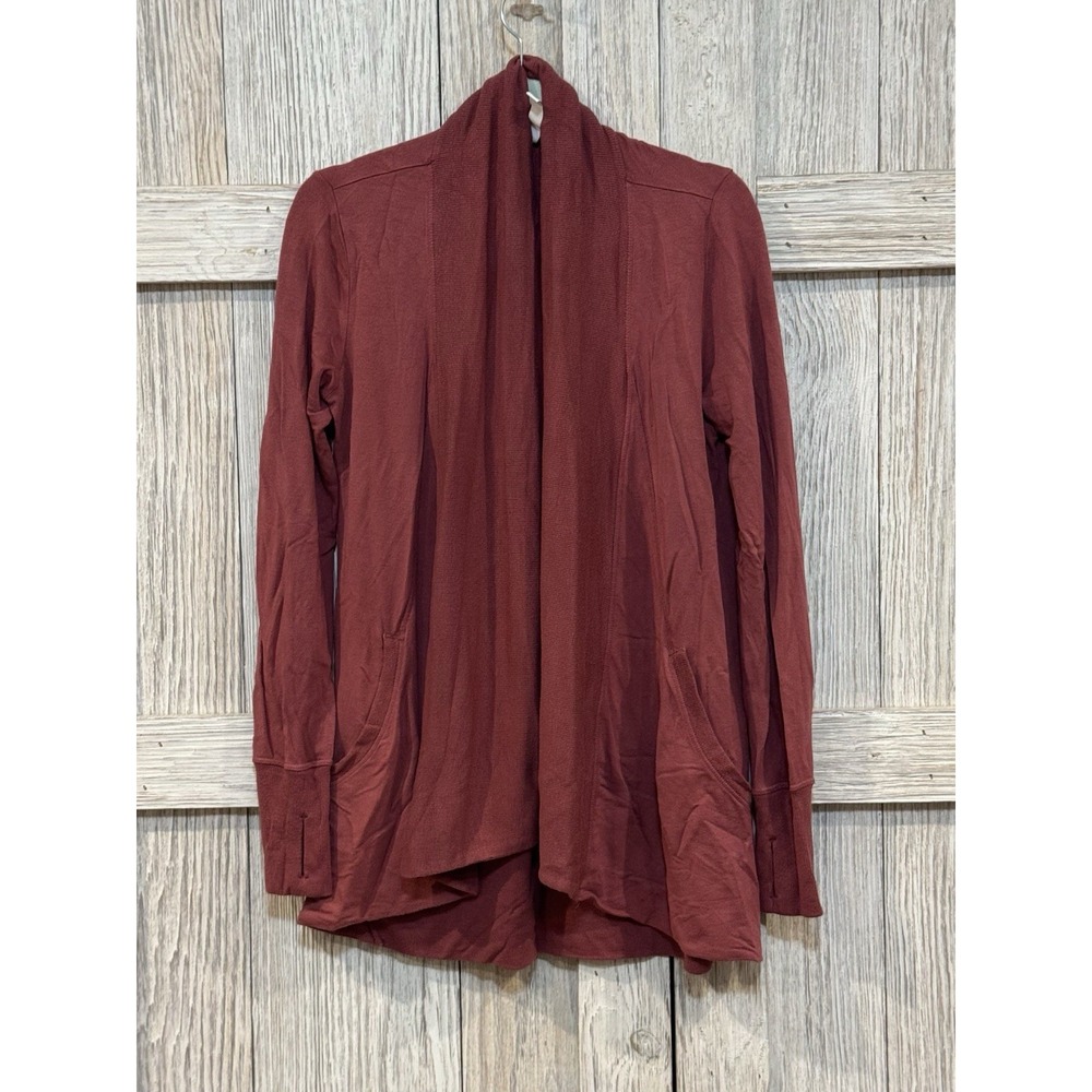 Athleta Sweater Women XS Burgundy Pranayama Restore Rib Wrap Open French Terry